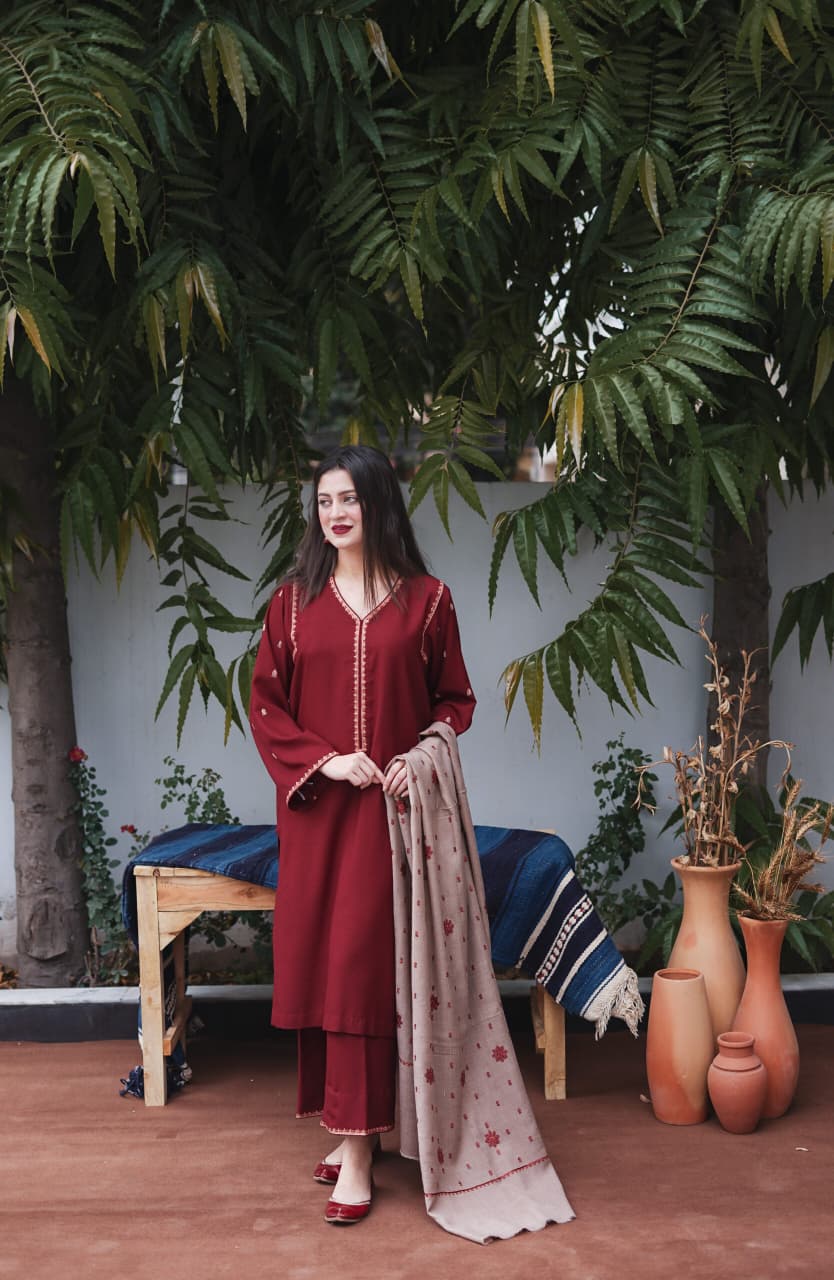 ★ Premium Dhanak 3-Piece Embroidered Winter Collection