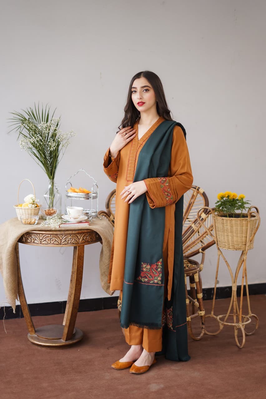 ★ Premium Dhanak 3-Piece Embroidered Winter Collection