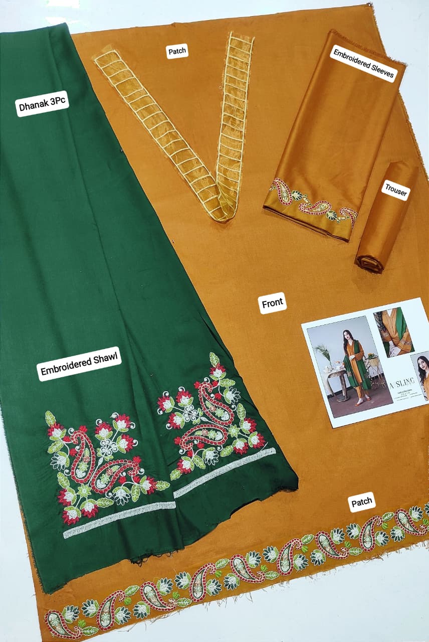 ★ Premium Dhanak 3-Piece Embroidered Winter Collection