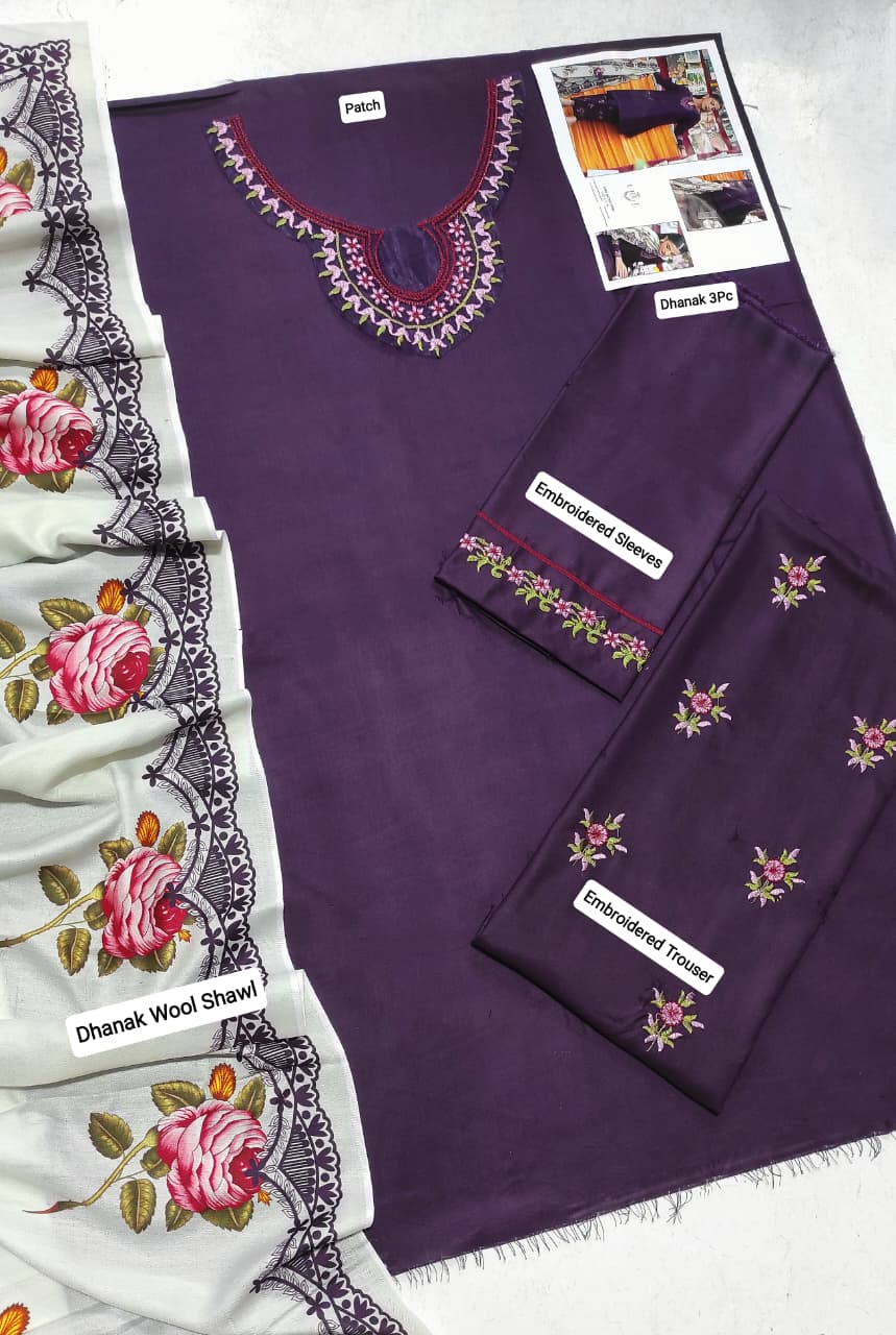 ★ Premium Dhanak 3-Piece Embroidered Winter Collection