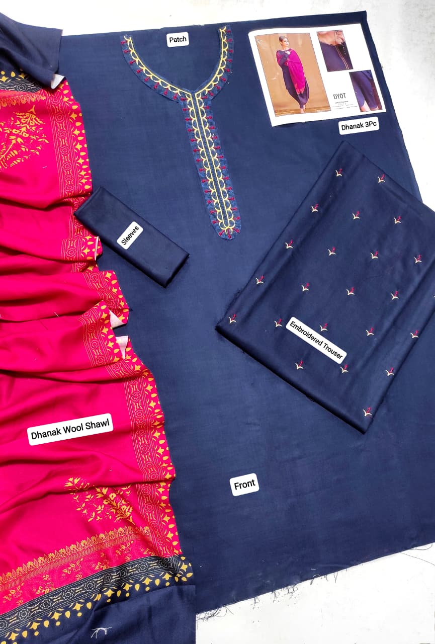 ★ Premium Dhanak 3-Piece Embroidered Winter Collection
