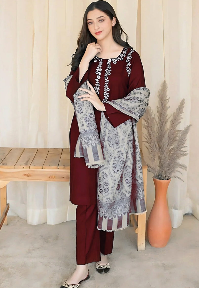 ★ Premium Dhanak 3-Piece Embroidered Winter Collection