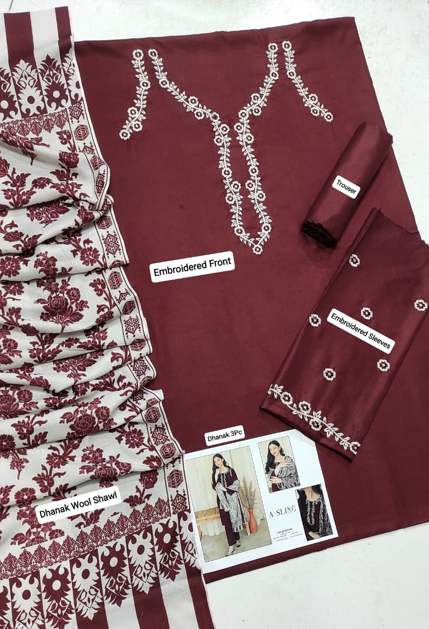 ★ Premium Dhanak 3-Piece Embroidered Winter Collection