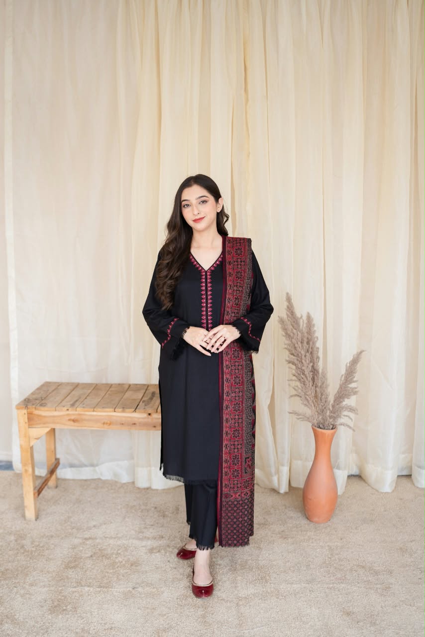 ★ Premium Dhanak 3-Piece Embroidered Winter Collection