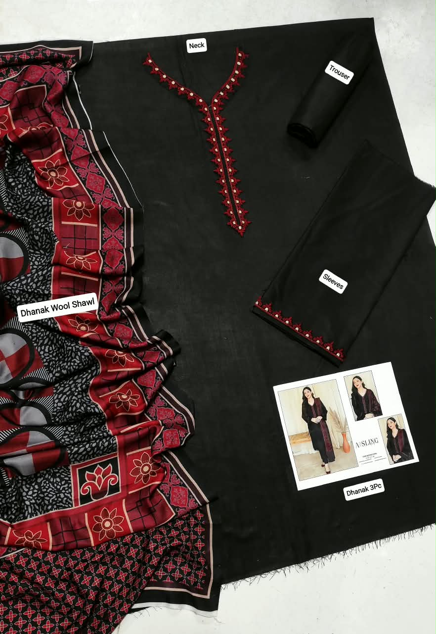 ★ Premium Dhanak 3-Piece Embroidered Winter Collection