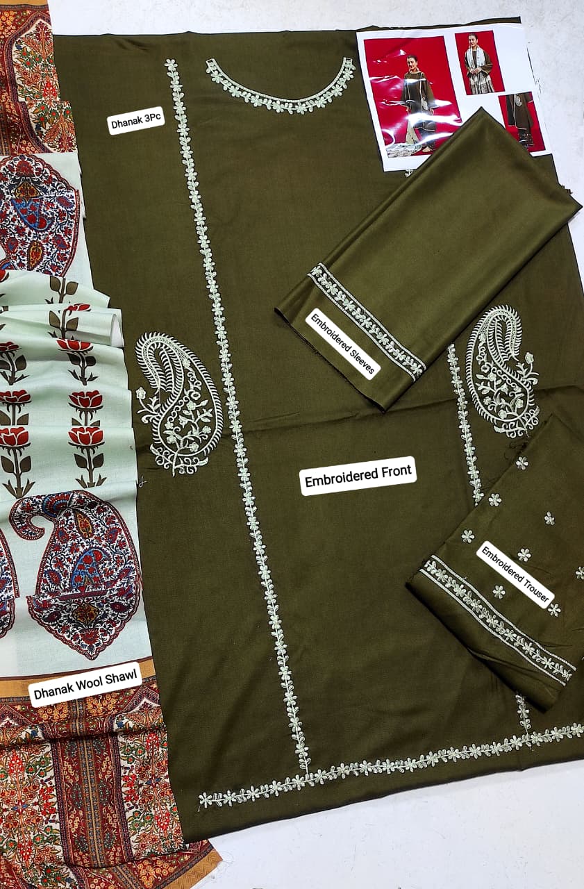 ★ Premium Dhanak 3-Piece Embroidered Winter Collection