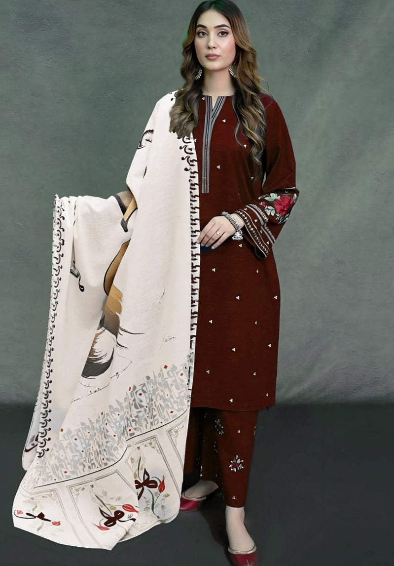 ★ Premium Dhanak 3-Piece Embroidered Winter Collection