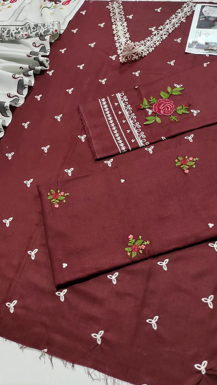 ★ Premium Dhanak 3-Piece Embroidered Winter Collection