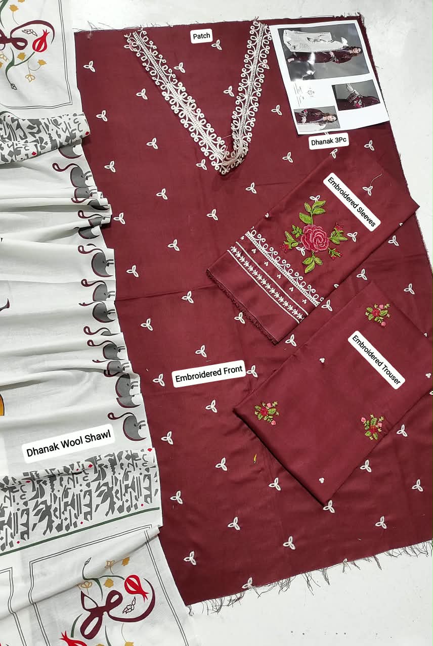★ Premium Dhanak 3-Piece Embroidered Winter Collection