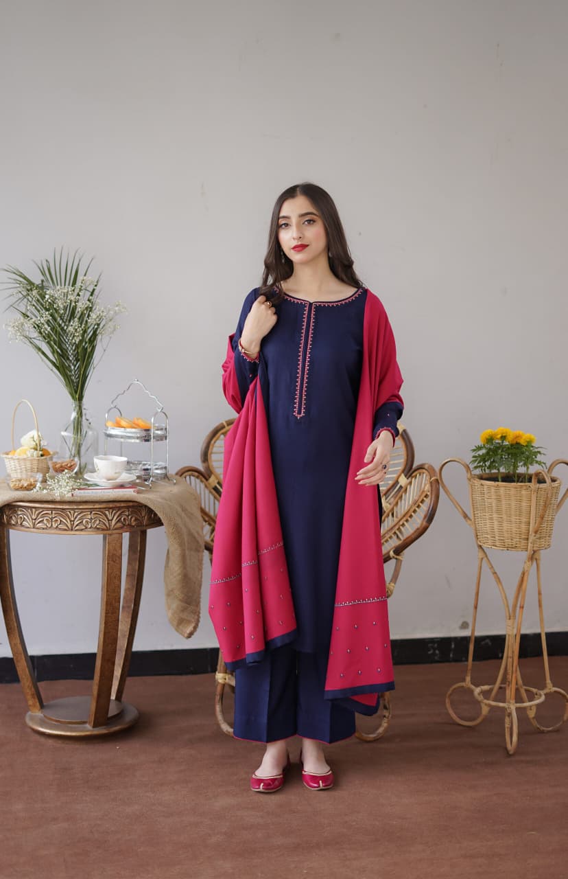 ★ Premium Dhanak 3-Piece Embroidered Winter Collection