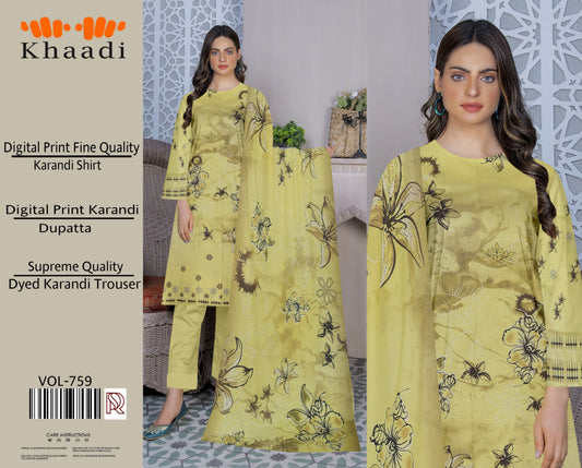 Premium Karandi 3 Piece Suit with Digital Printed