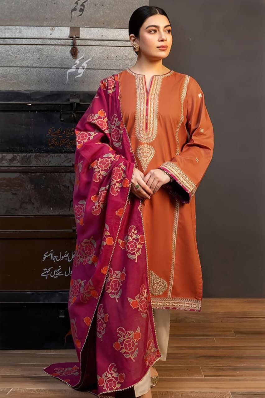 ★ Premium Dhanak 3-Piece Embroidered Winter Collection
