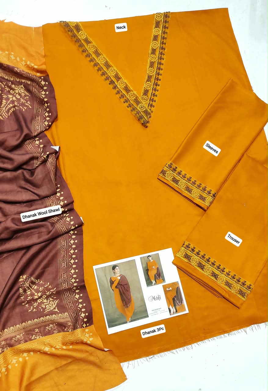 ★ Premium Dhanak 3-Piece Embroidered Winter Collection