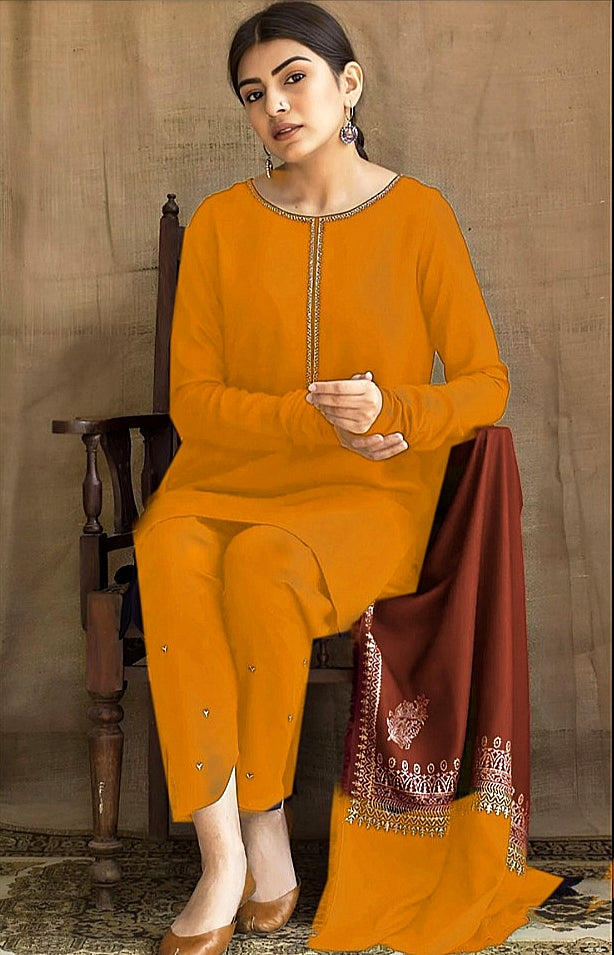 ★ Premium Dhanak 3-Piece Embroidered Winter Collection