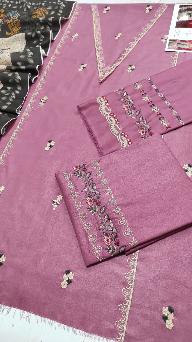 ★ Premium Dhanak 3-Piece Embroidered Winter Collection