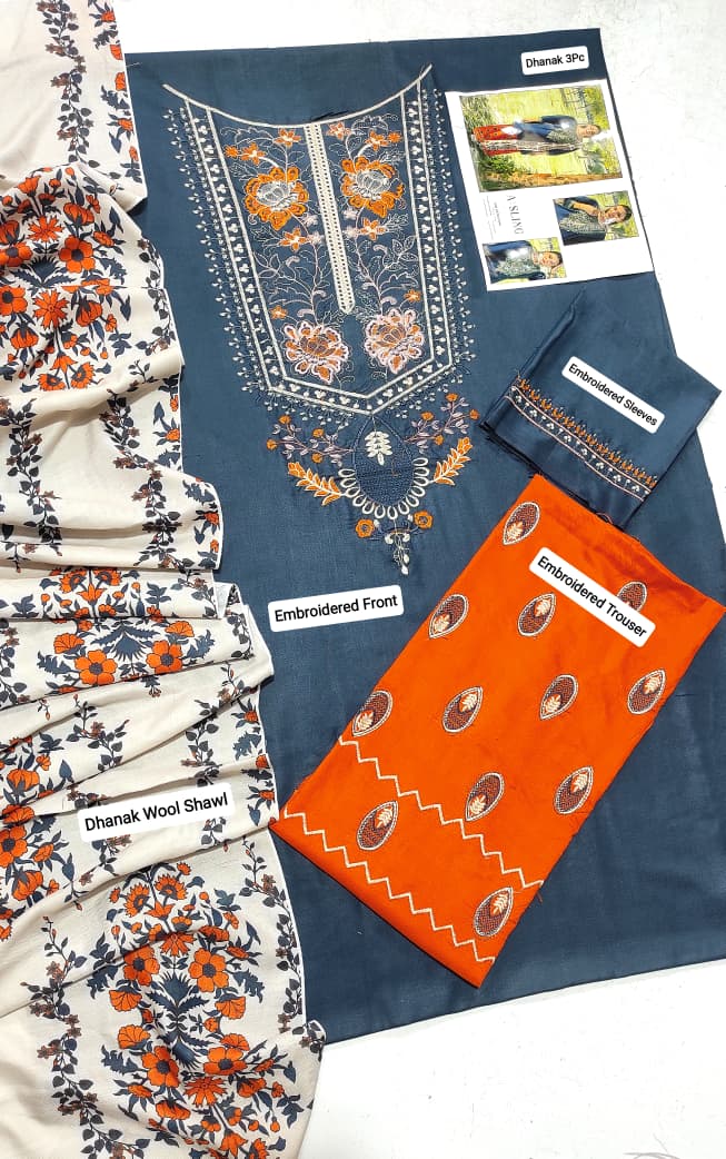 ★ Premium Dhanak 3-Piece Embroidered Winter Collection