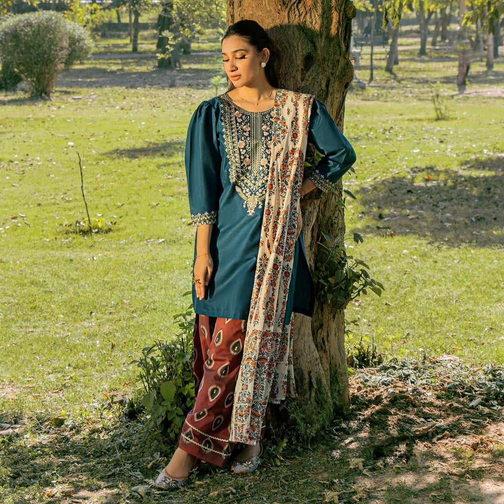 ★ Premium Dhanak 3-Piece Embroidered Winter Collection