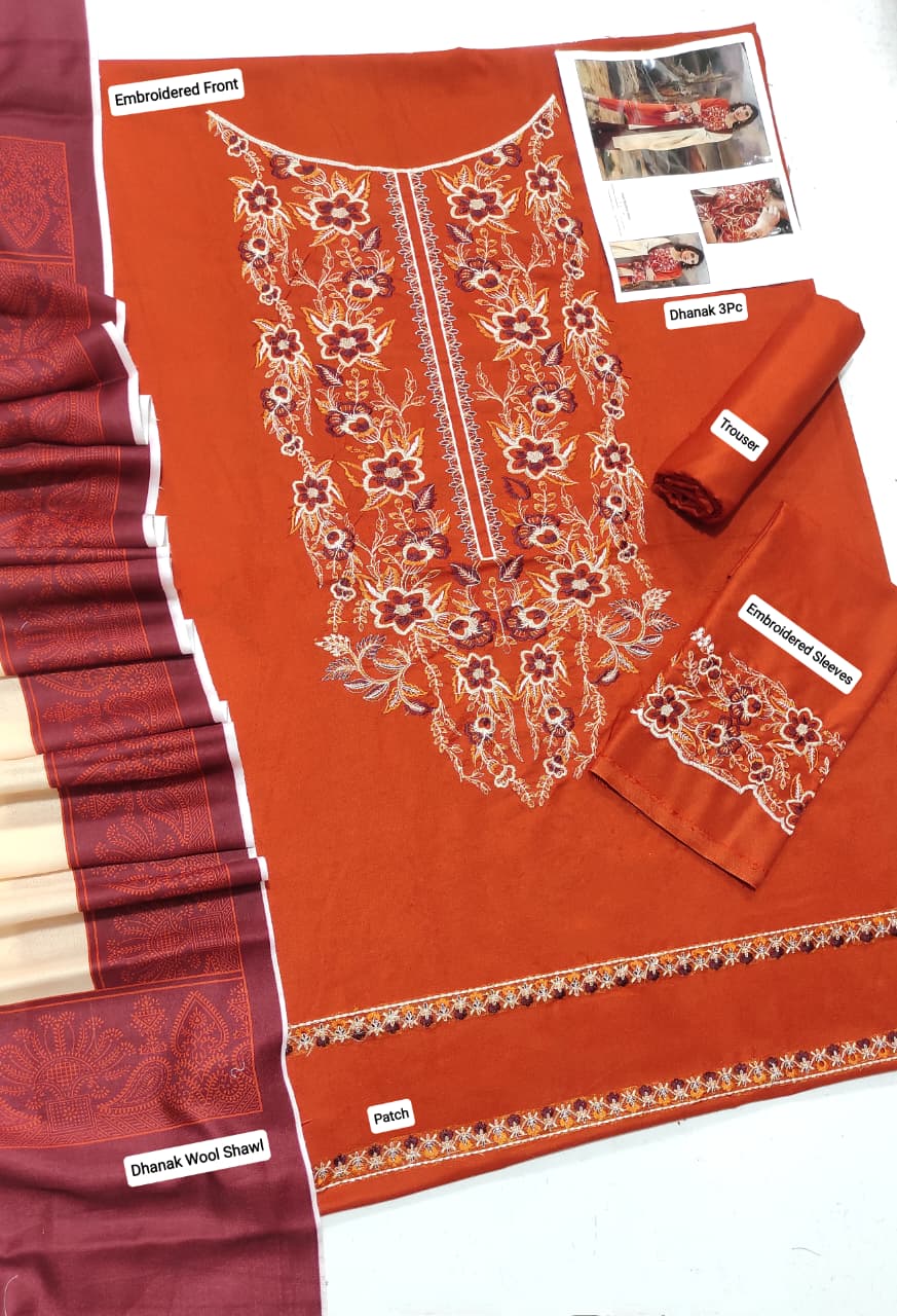 ★ Premium Dhanak 3-Piece Embroidered Winter Collection